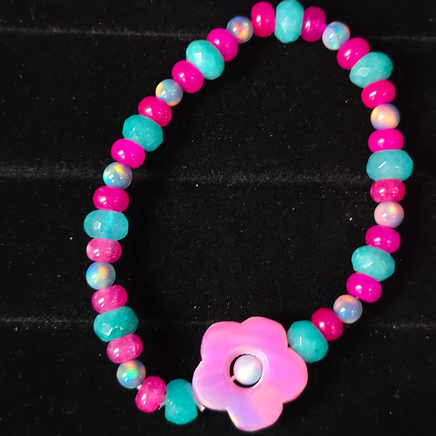 Bubbly Flower Lab-Created Opal & Crystal Stretchy Bracelet