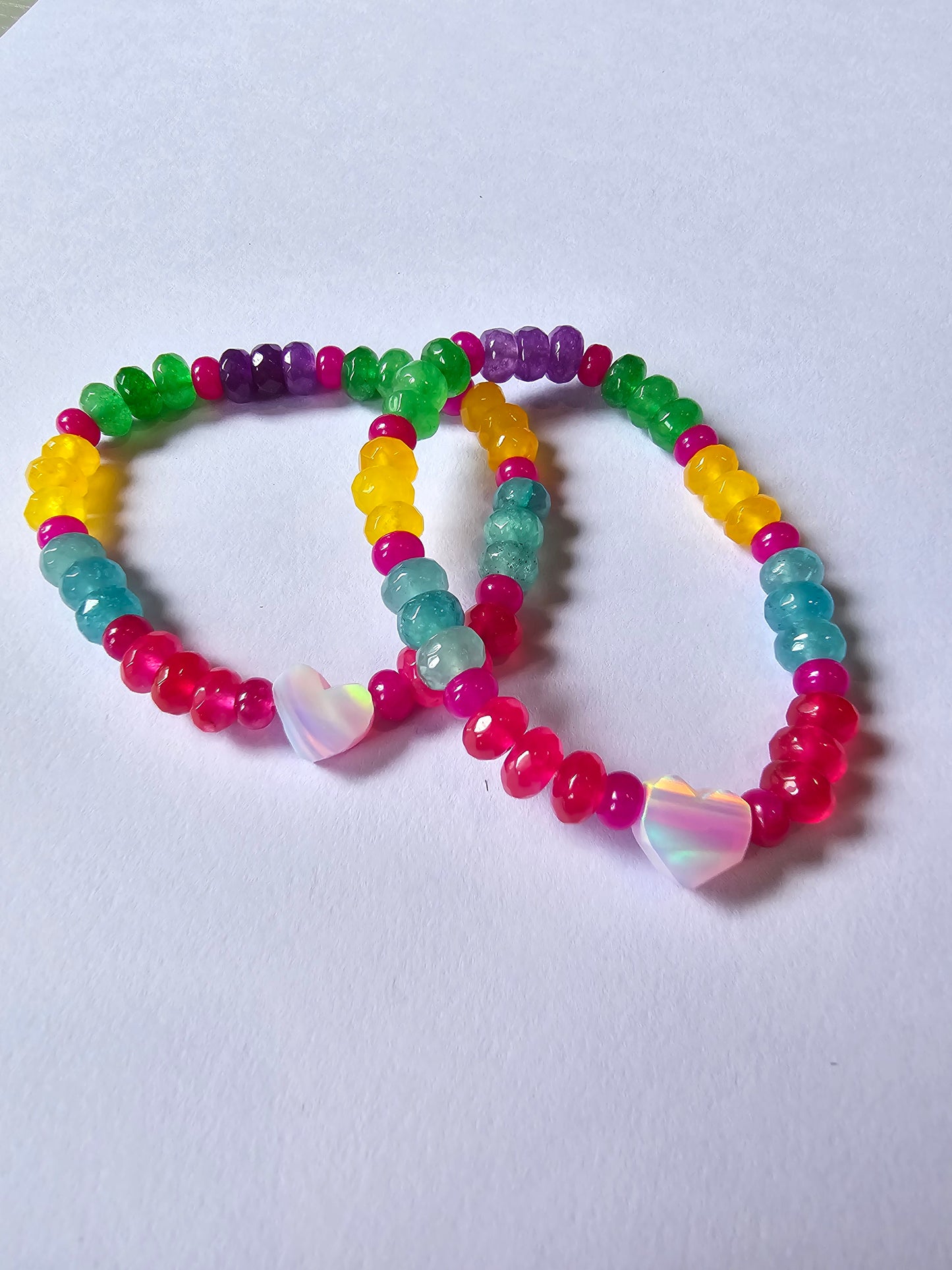 Delicate Heart Lab-Created Opal & Crystal Stretchy Bracelet