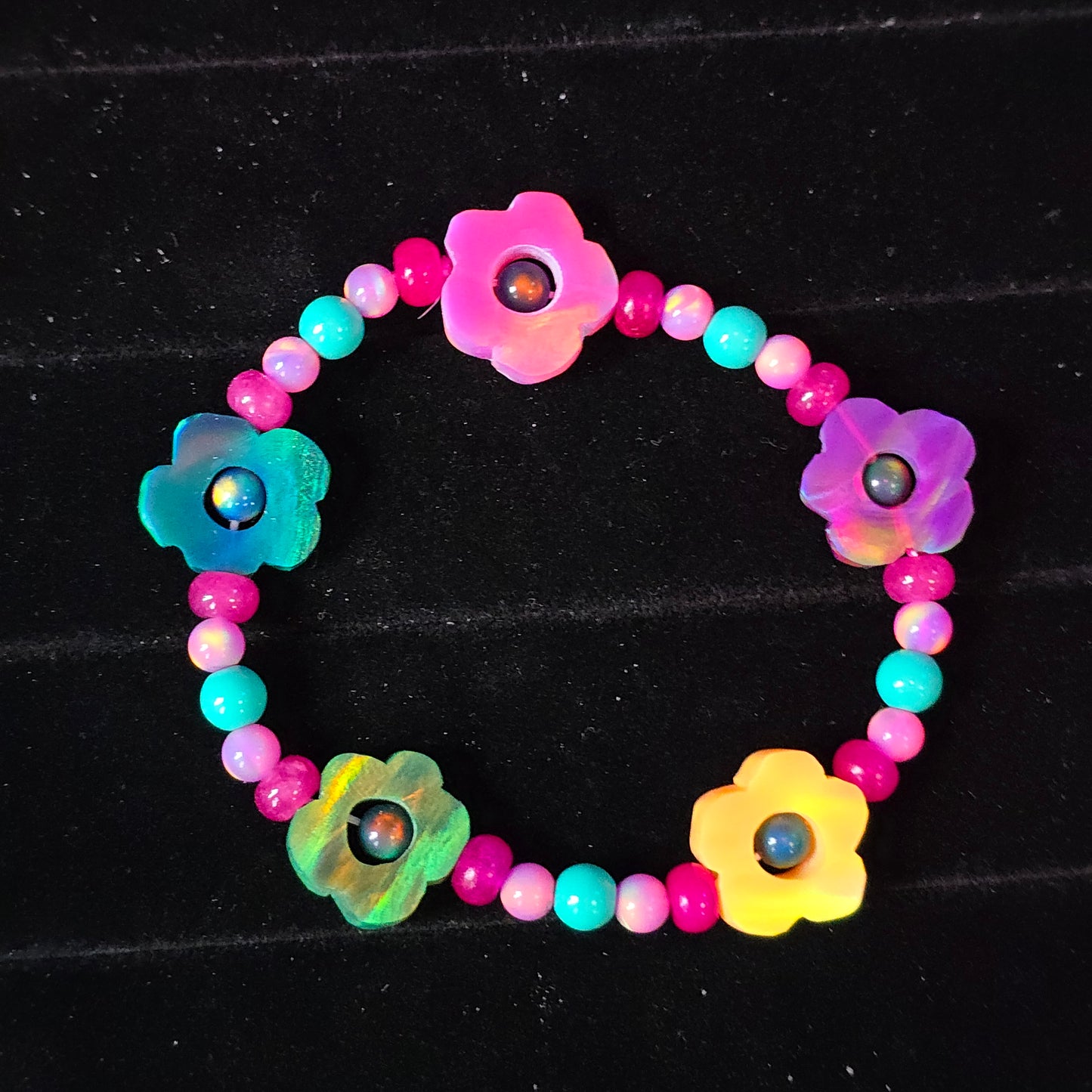 Tropical Neon Flower Lab-Created Opal & Crystal Stretchy Bracelet