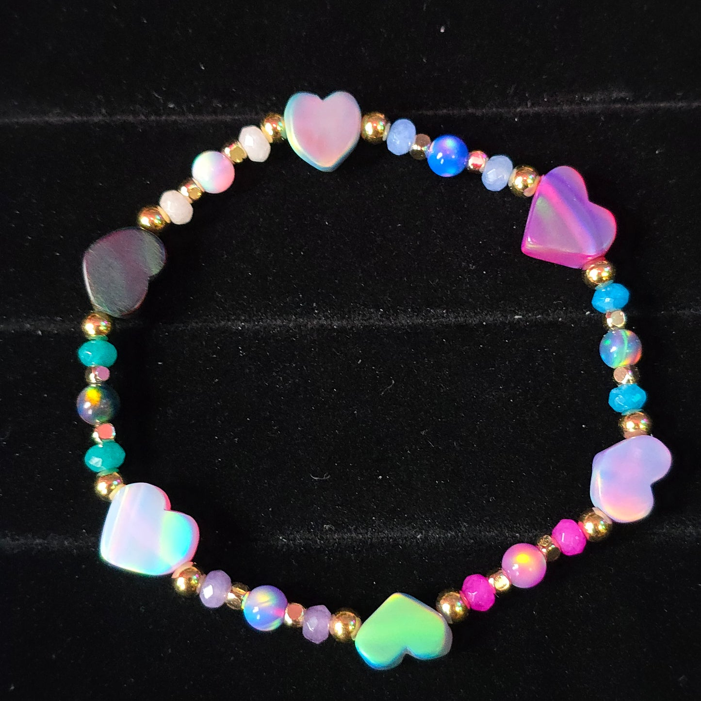 Heart Lab-Created Opal & Crystal Stretchy Bracelet