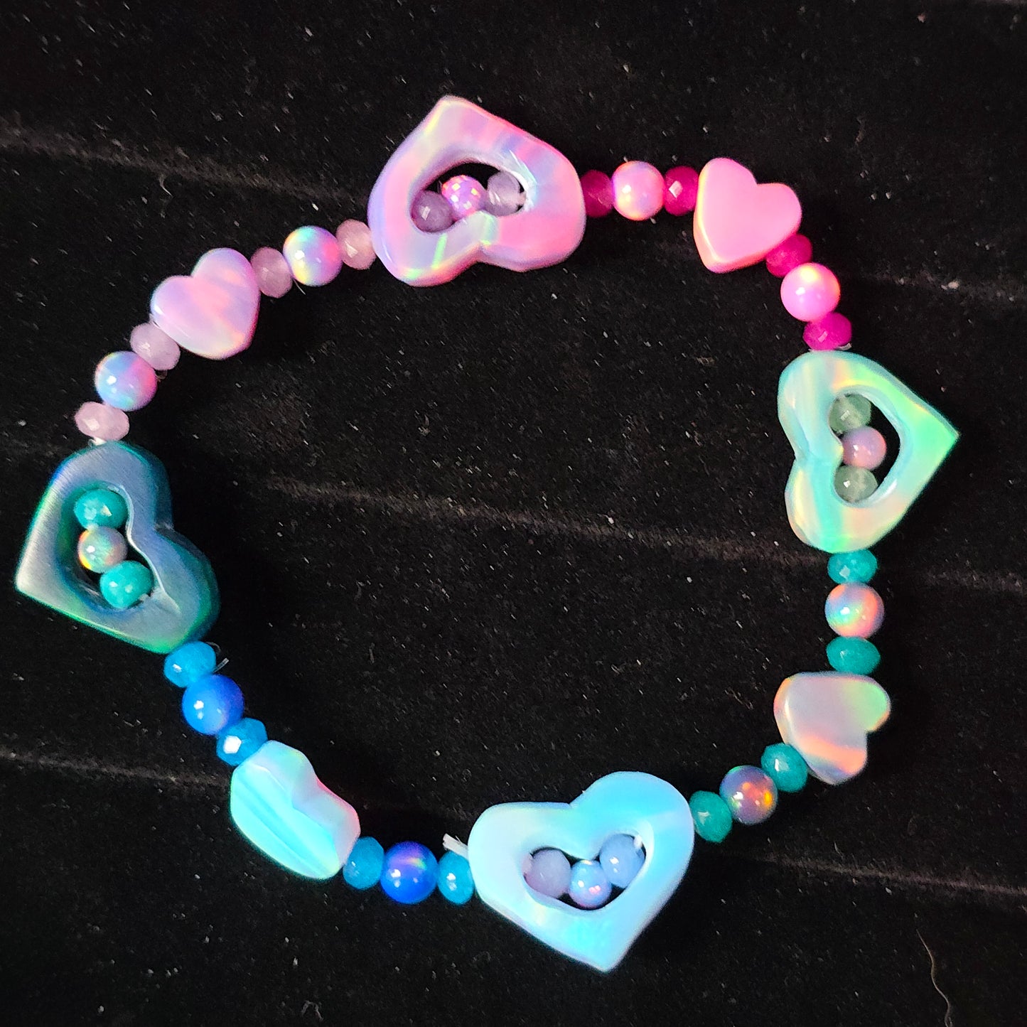 Heart Lab-Created Opal & Crystal Stretchy Bracelet