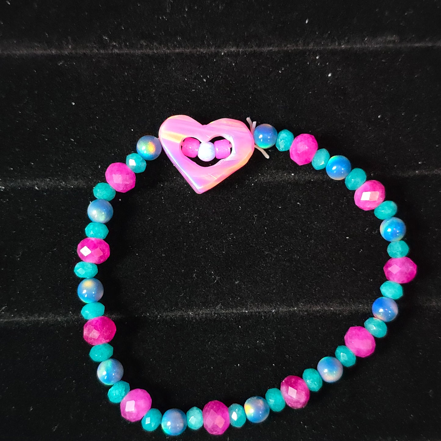 Bubbly Heart Lab-Created Opal & Crystal Stretchy Bracelet