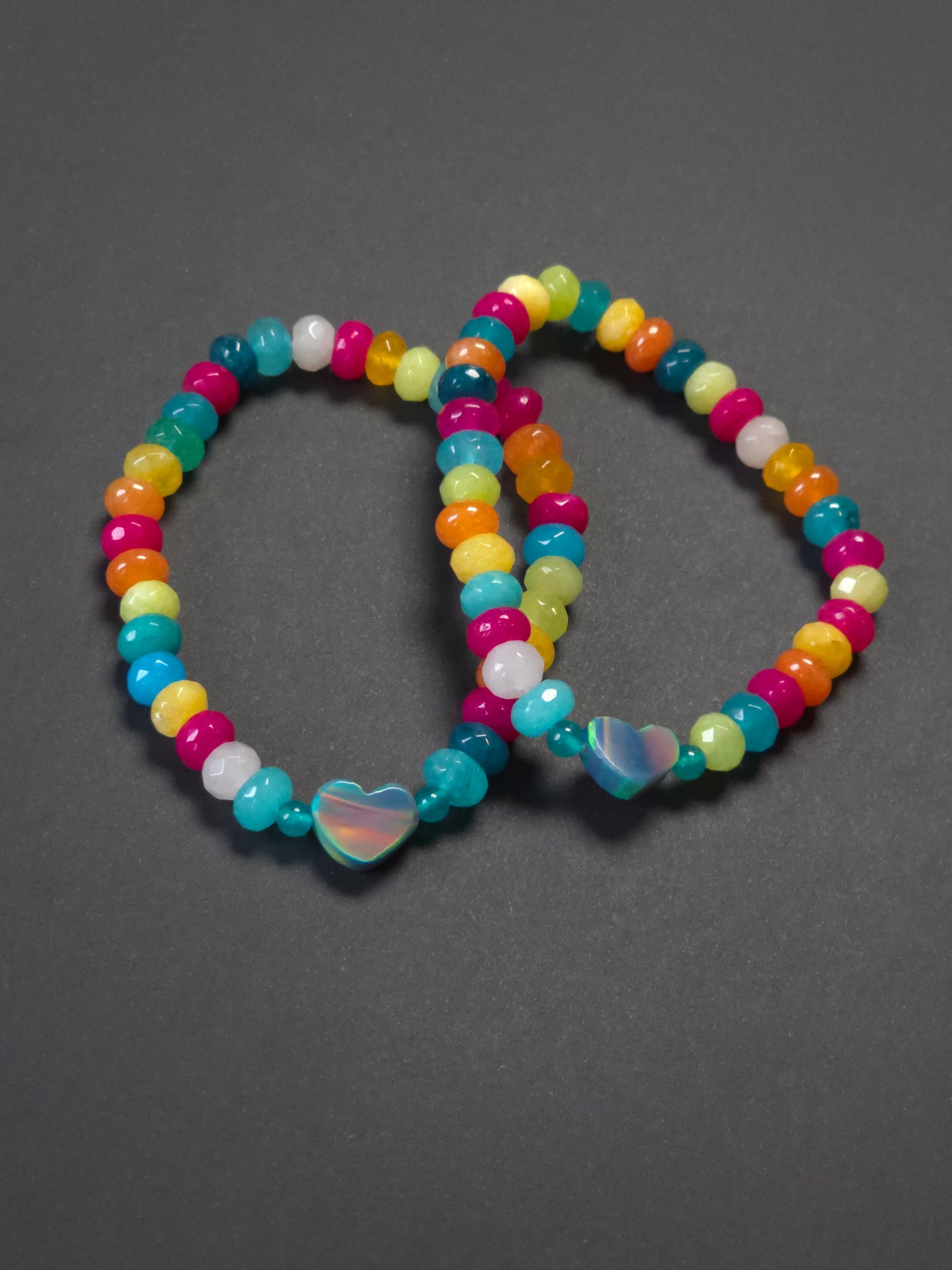 Everything Bagel Heart Lab-Created Opal & Crystal Stretchy Bracelet