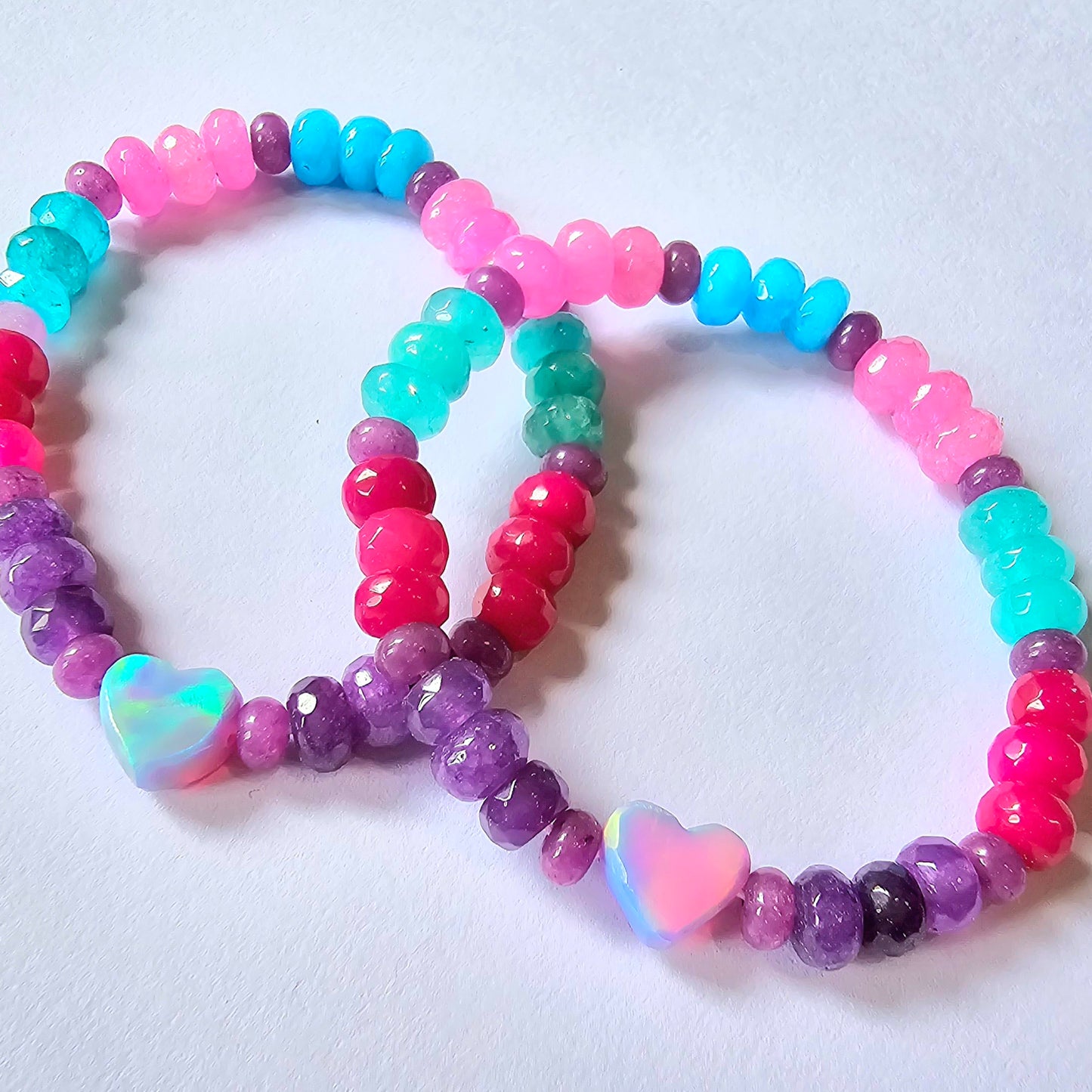 Hazy Heart Lab-Created Opal & Crystal Stretchy Bracelet