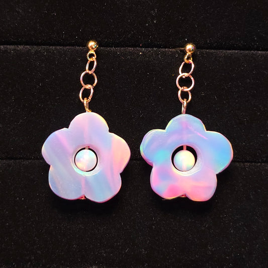 Hazy Flower Frame Stud Dangle Earrings