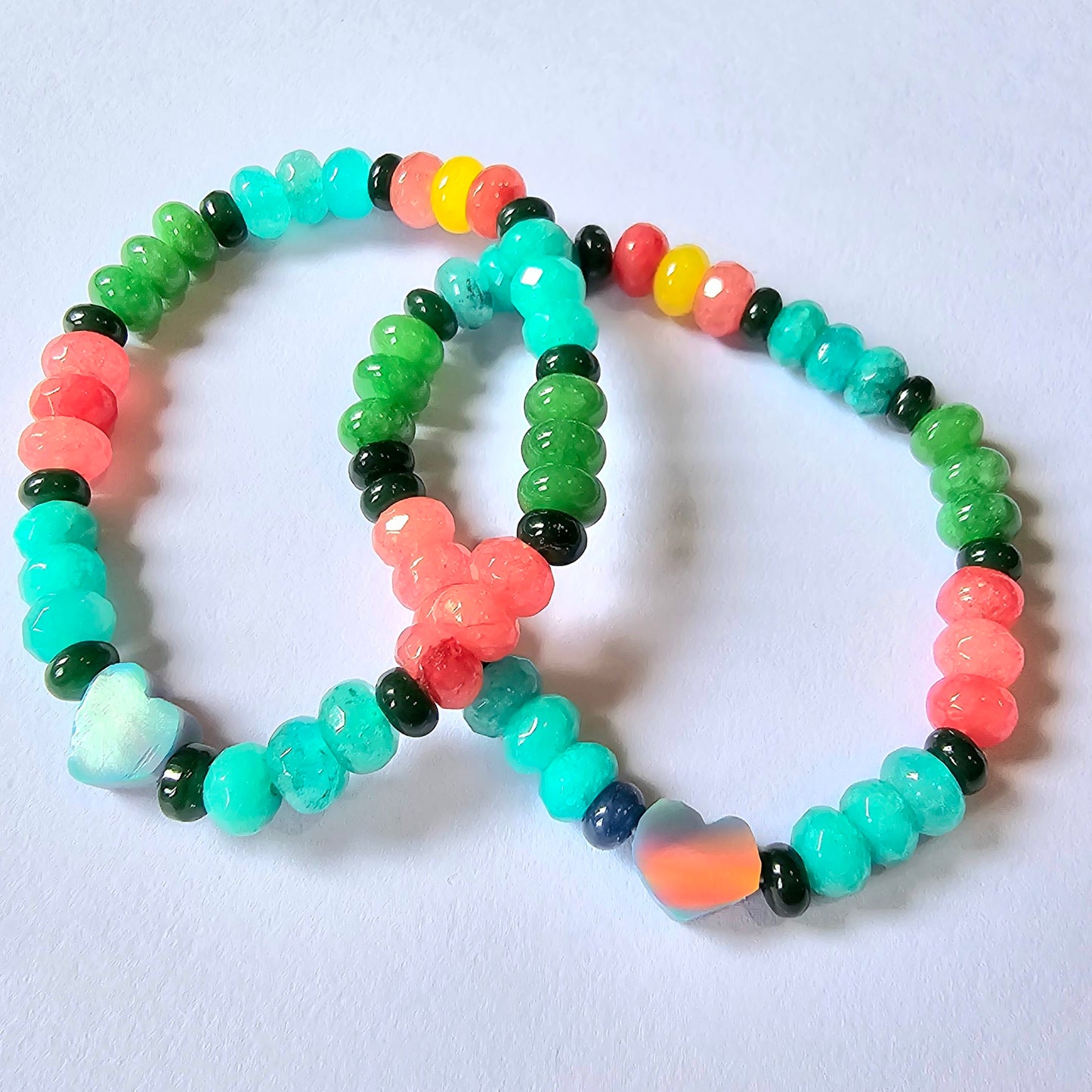 Everything Bagel Heart Lab-Created Opal & Crystal Stretchy Bracelet