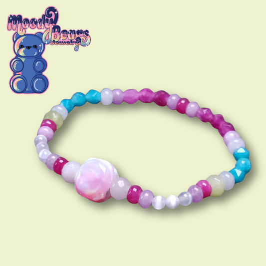 Delicate Macaron Lab-Created Opal & Crystal Stretchy Bracelet