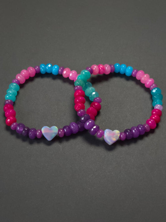 Hazy Heart Lab-Created Opal & Crystal Stretchy Bracelet