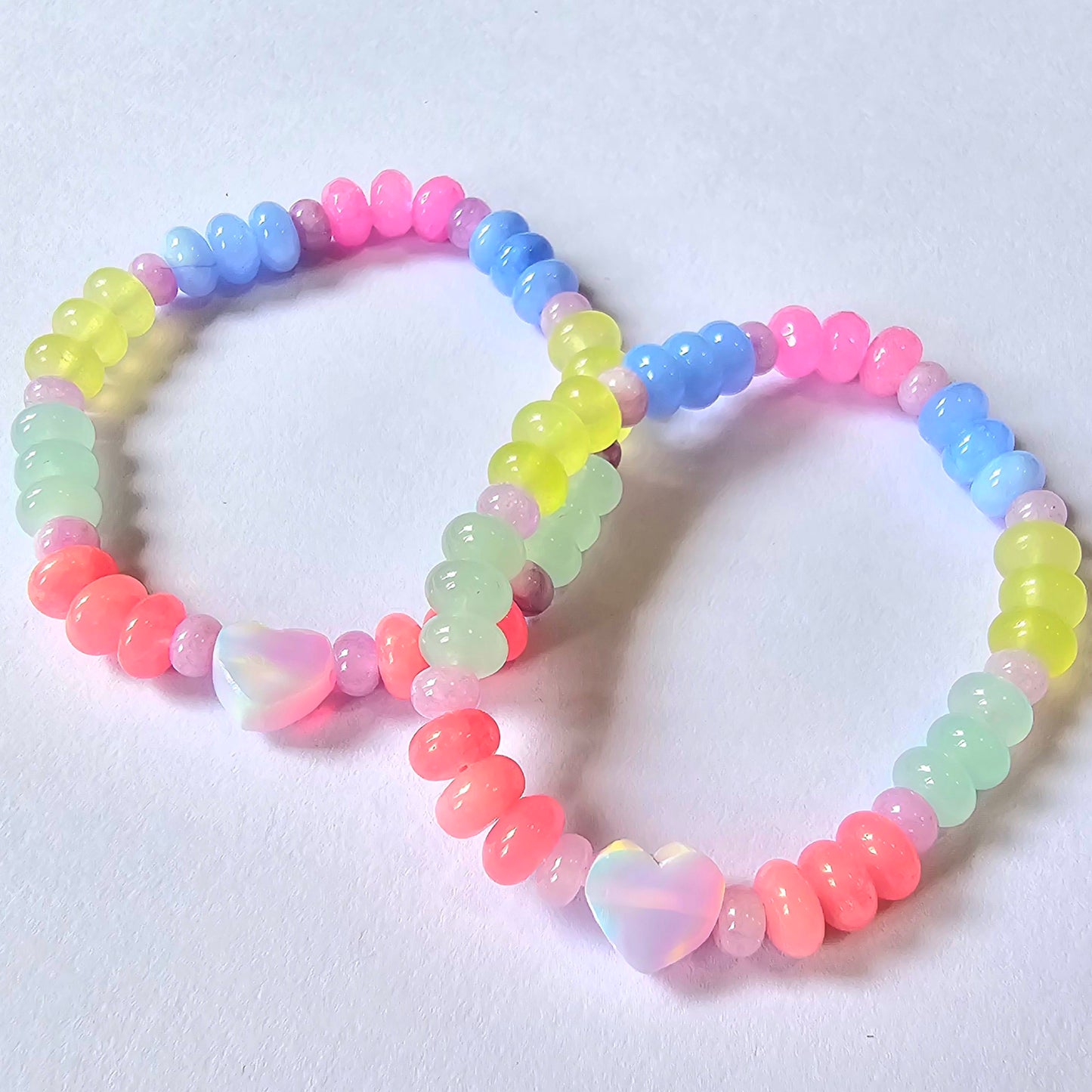 Delicate Heart Lab-Created Opal & Crystal Stretchy Bracelet