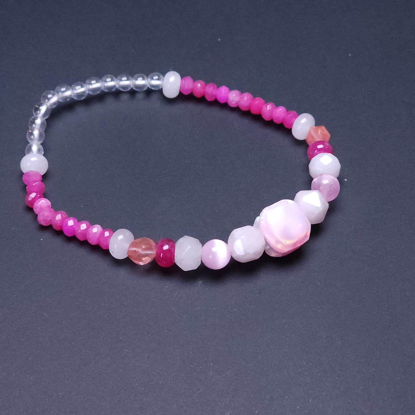 Delicate Macaron Lab-Created Opal & Crystal Stretchy Bracelet