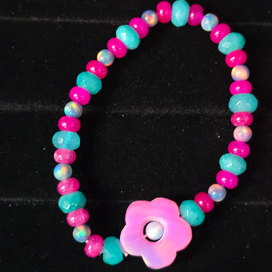 Bubbly Flower Lab-Created Opal & Crystal Stretchy Bracelet