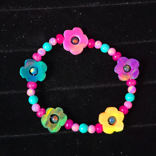 Tropical Neon Flower Lab-Created Opal & Crystal Stretchy Bracelet