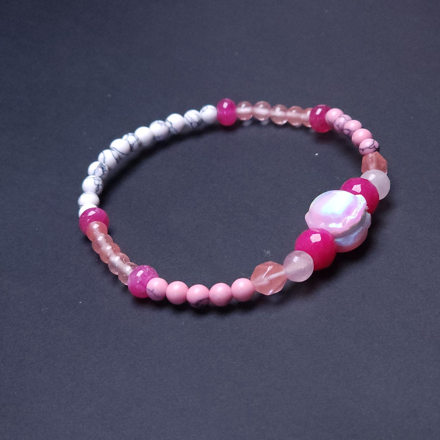 Delicate Macaron Lab-Created Opal & Crystal Stretchy Bracelet