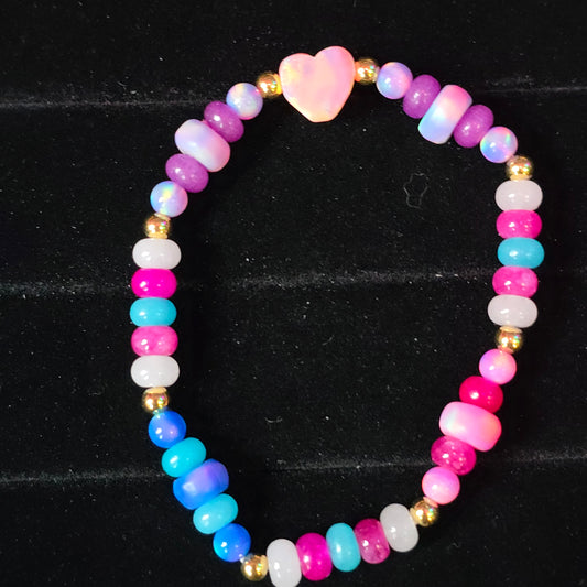 Heart Lab-Created Opal & Crystal Stretchy Bracelet