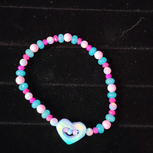 Dreamy Heart Lab-Created Opal & Crystal Stretchy Bracelet