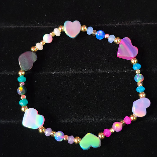 Heart Lab-Created Opal & Crystal Stretchy Bracelet
