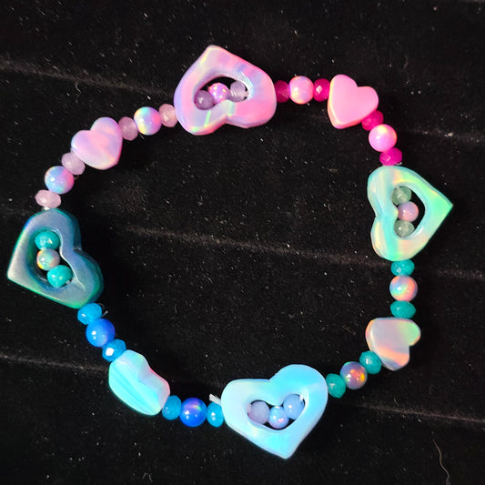 Heart Lab-Created Opal & Crystal Stretchy Bracelet