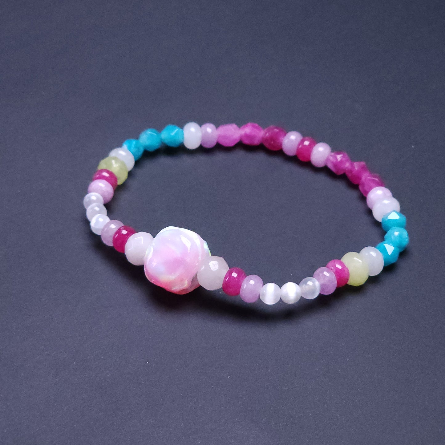 Delicate Macaron Lab-Created Opal & Crystal Stretchy Bracelet