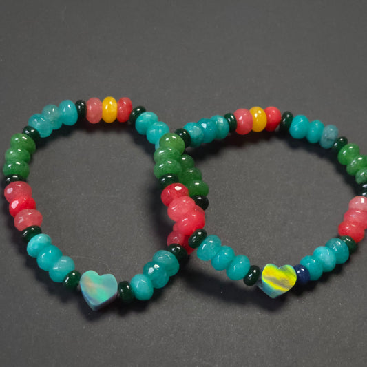 Everything Bagel Heart Lab-Created Opal & Crystal Stretchy Bracelet