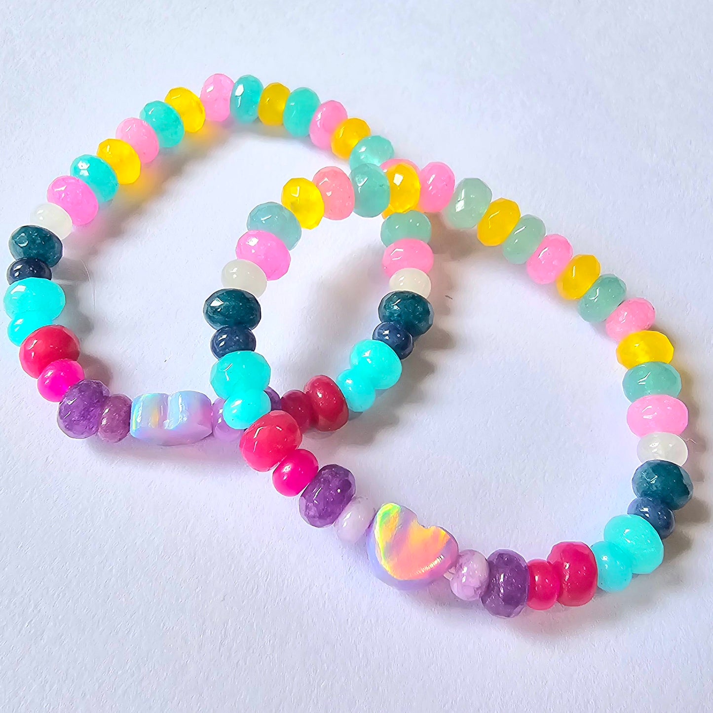 Hazy Heart Lab-Created Opal & Crystal Stretchy Bracelet