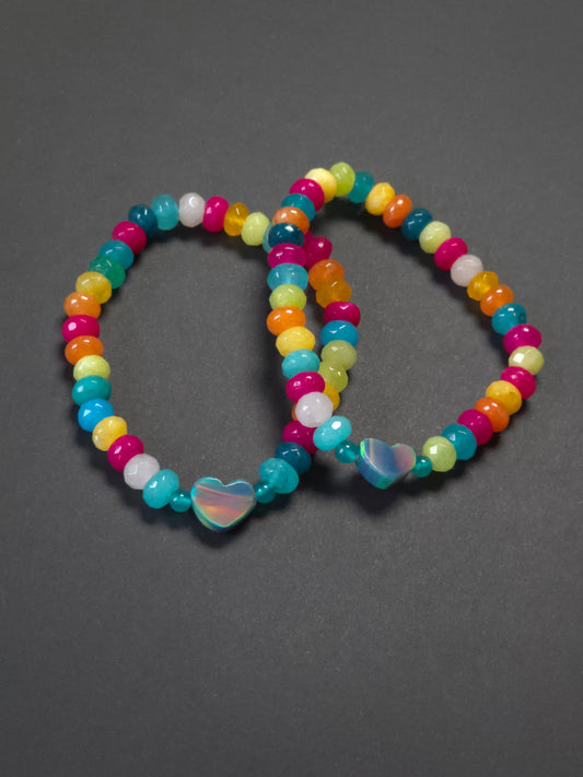 Everything Bagel Heart Lab-Created Opal & Crystal Stretchy Bracelet