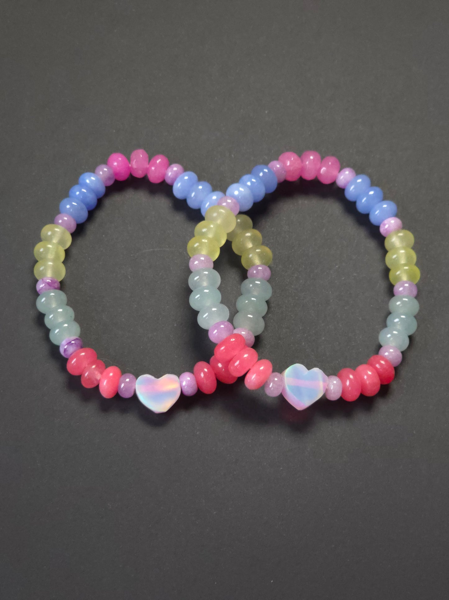 Delicate Heart Lab-Created Opal & Crystal Stretchy Bracelet