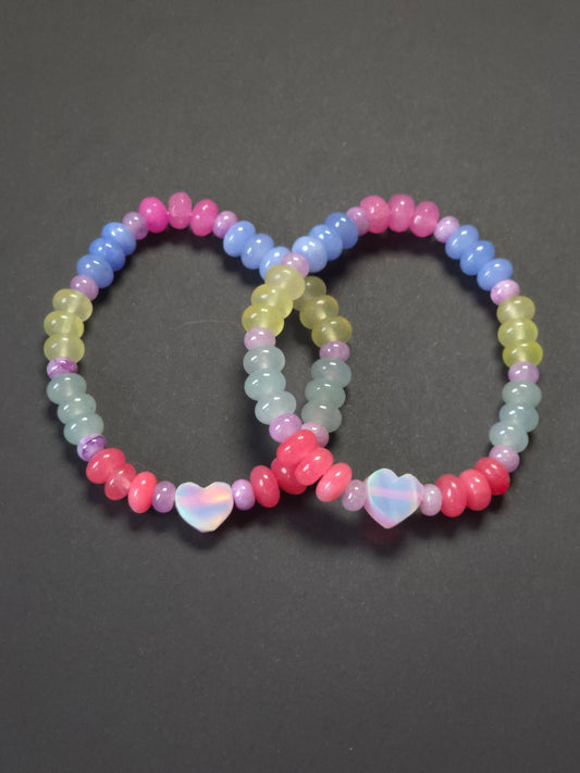 Delicate Heart Lab-Created Opal & Crystal Stretchy Bracelet