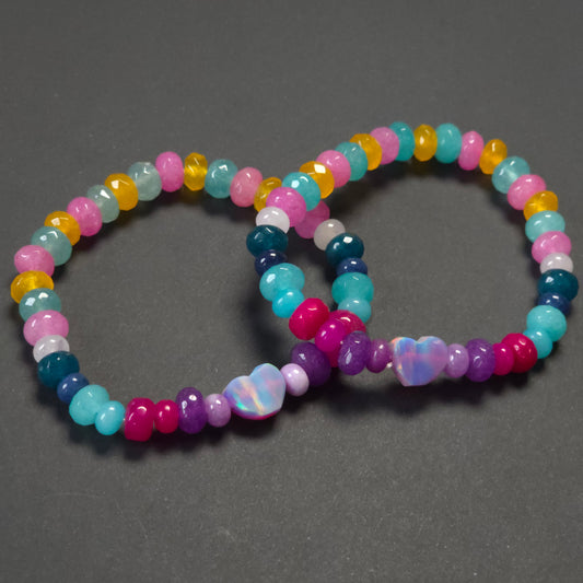 Hazy Heart Lab-Created Opal & Crystal Stretchy Bracelet