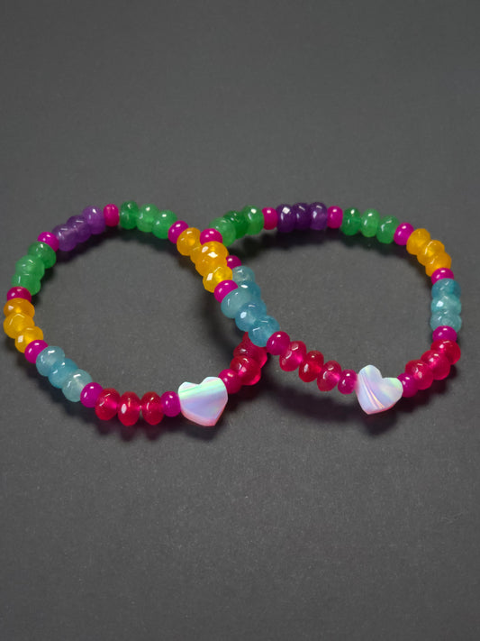 Delicate Heart Lab-Created Opal & Crystal Stretchy Bracelet