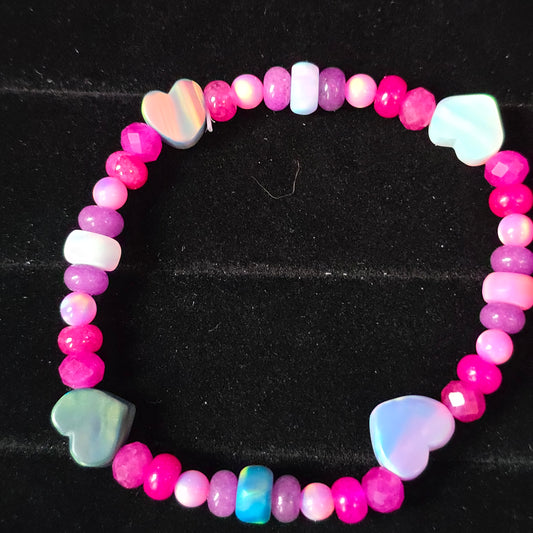 Heart Lab-Created Opal & Crystal Stretchy Bracelet