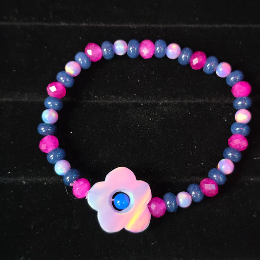 Delicate Flower Lab-Created Opal & Crystal Stretchy Bracelet