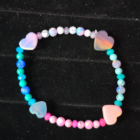 Heart Lab-Created Opal & Crystal Stretchy Bracelet