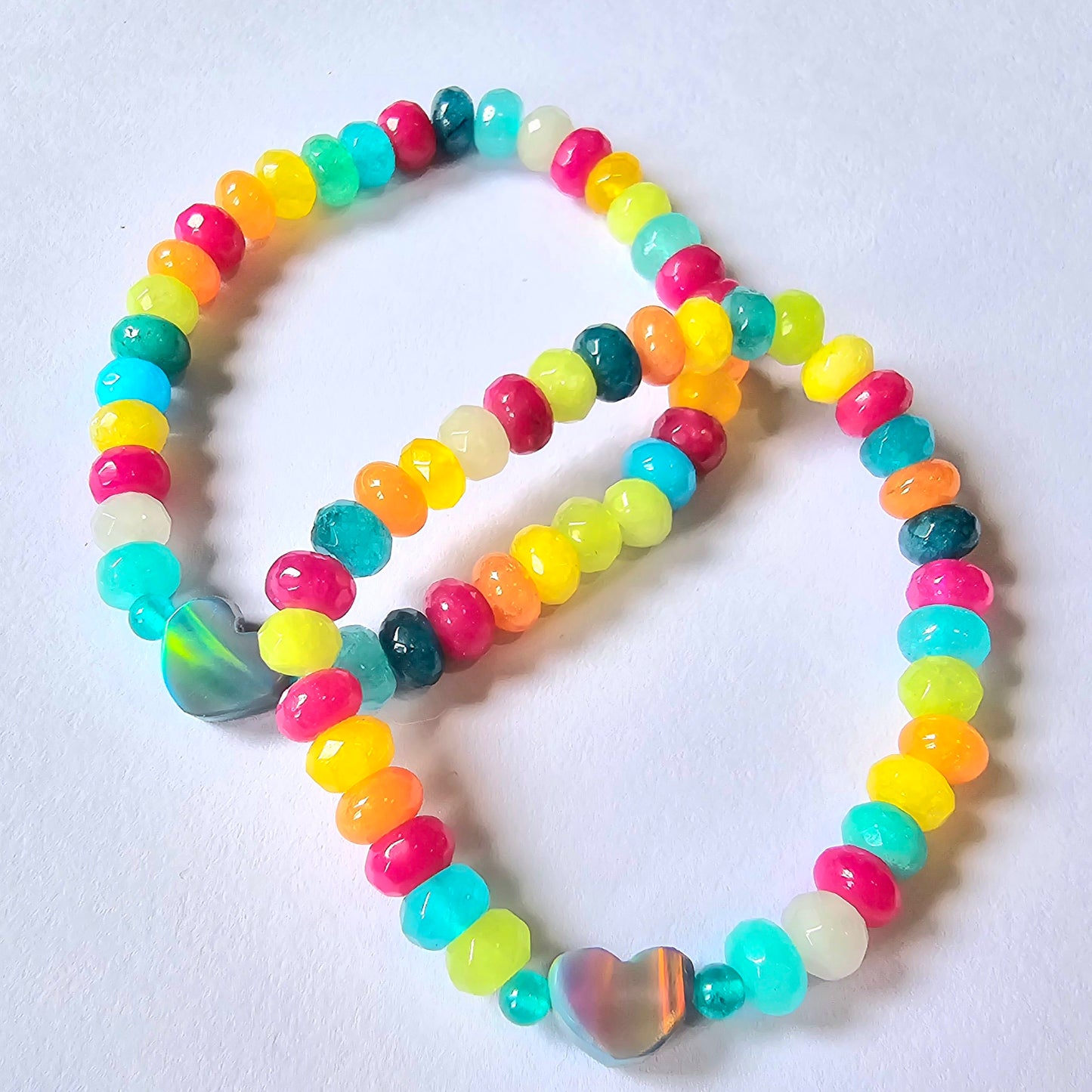 Everything Bagel Heart Lab-Created Opal & Crystal Stretchy Bracelet